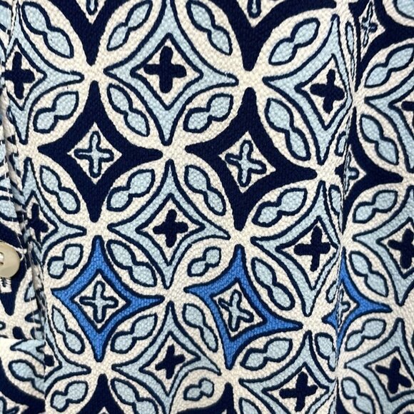 Mud Pie Blouson Dress NWT Buttons Midi Sleeveless Geometric Blue Size Large L - Picture 9 of 16